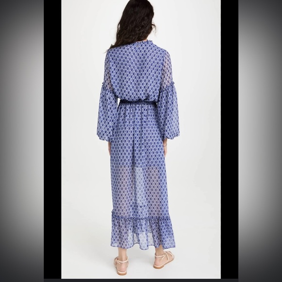 Miss Los Angeles Amata Geometric Peasant Maxi Dress XS Blue White - Picture 2 of 7